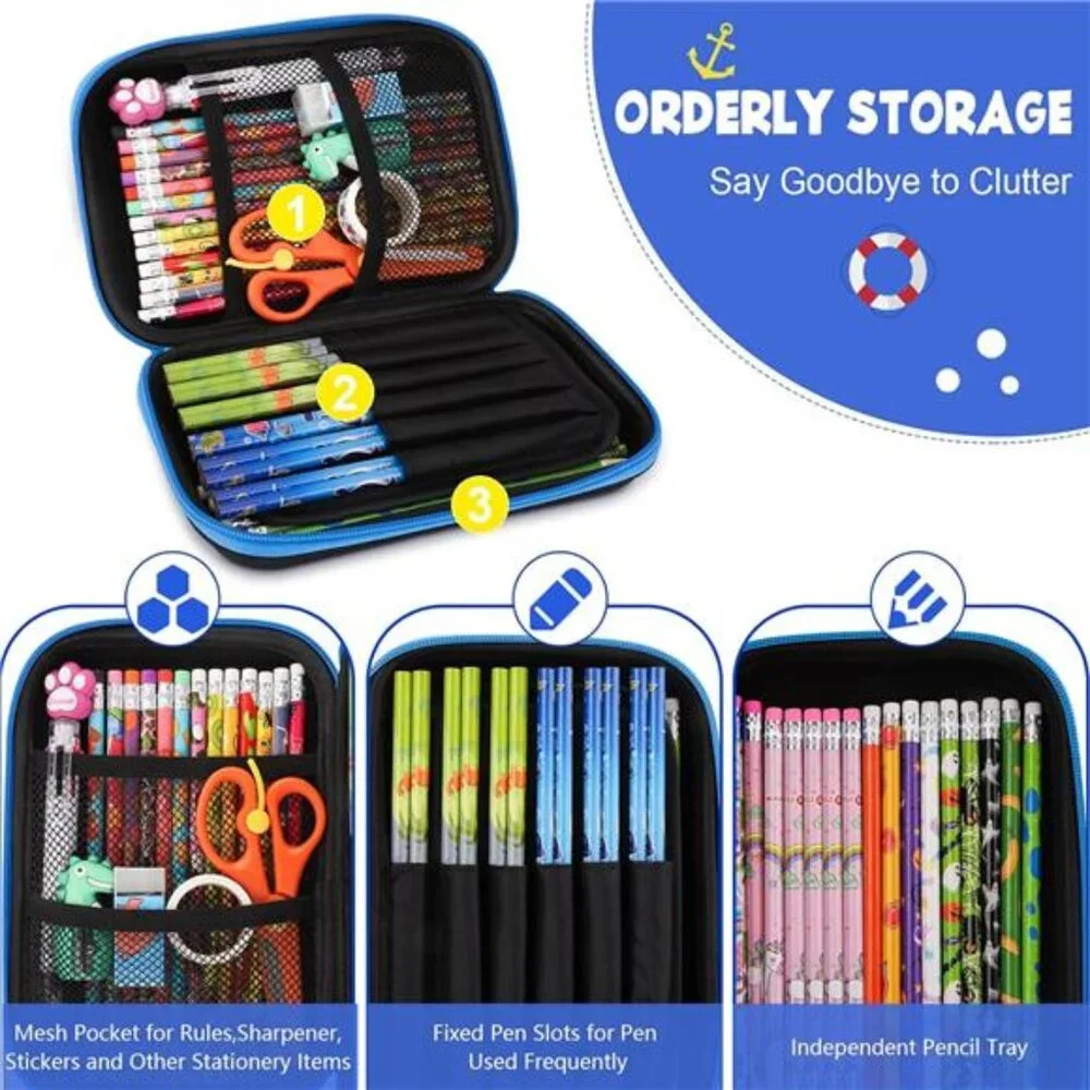 Cool Shark Pencil Case for Boys: 3D EVA Organizer‎ with Compartments for School